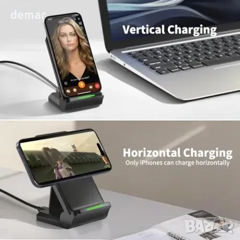 TMKUHOR 15W Qi безжично зарядно с магнитна стойка (поставка) за iPhone и Samsung, снимка 7 - Безжични зарядни - 55849775