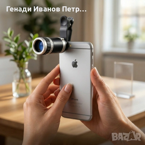 Универсален телескоп обектив за телефон 8x оптично увеличение + щипка, снимка 2 - Други - 54195016