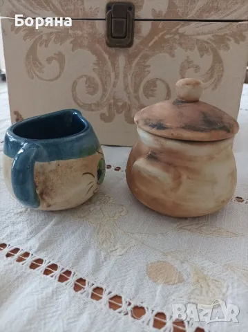 Керамичен комплект от захарница и латиера , снимка 2 - Други - 49673561