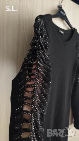 Черна къса рокля от рипс, снимка 2 - Рокли - 50607190
