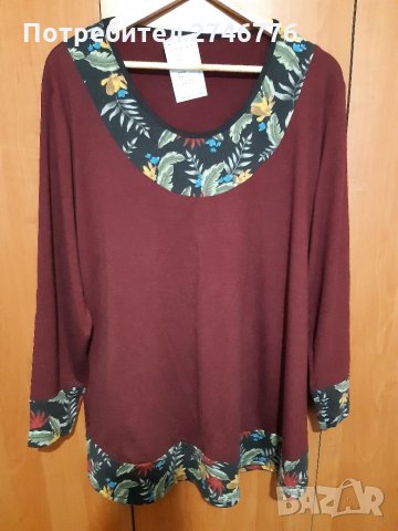НОВО! Размер 56-3xl Прекрасна туника в Бордо с цветна украса,бг произв., снимка 2 - Туники - 35362278