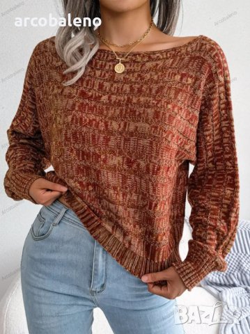 Дамски цветен плетен пуловер с дълъг ръкав и отворени рамена, 3цвята - 023, снимка 8 - Блузи с дълъг ръкав и пуловери - 39783629
