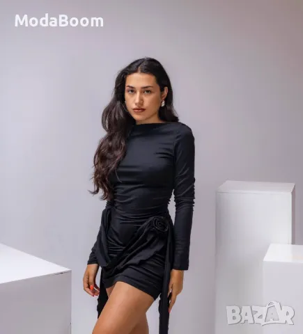 Къса дамска черна рокля , снимка 3 - Рокли - 47543537