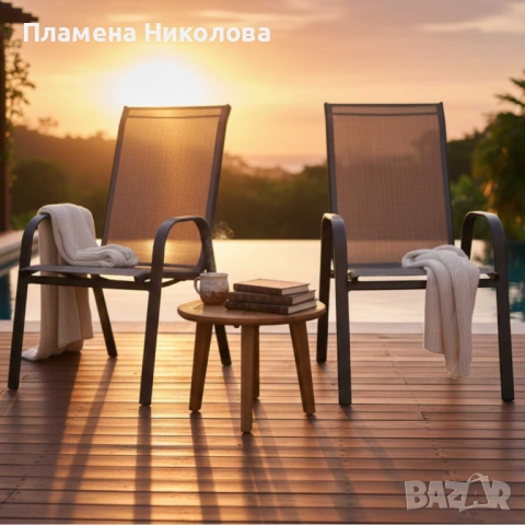 Стифиращи се градински столове от стомана и текстил – комплект 2 броя, снимка 3 - Градински мебели, декорация  - 53253898
