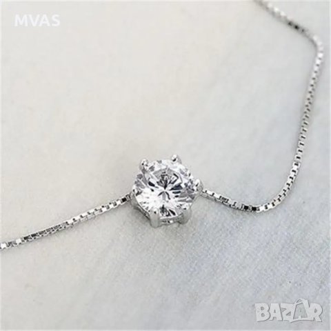 Ново нежно колие сребристо с кристал блестящо, снимка 4 - Колиета, медальони, синджири - 42381352