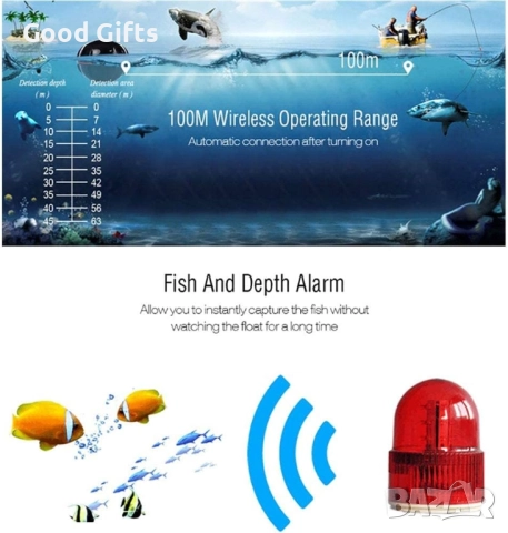 Безжичен сонар за риболов – портативен Fish Finder с LCD дисплей и сензор до 100 м, снимка 2 - Въдици - 52225389