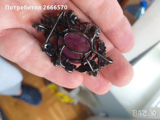 Брошка със 100 карата звезден рубин сребро и злато диамант изомруд смарагд сапфир, снимка 7 - Антикварни и старинни предмети - 34934004