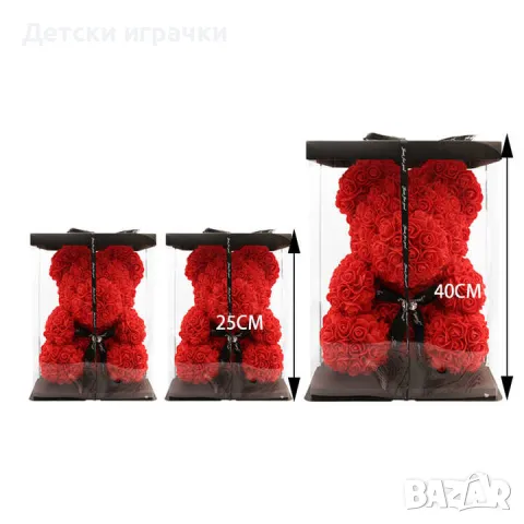 Мече от рози в подаръчна кутия 25, 40см, снимка 5 - Романтични подаръци - 48787399