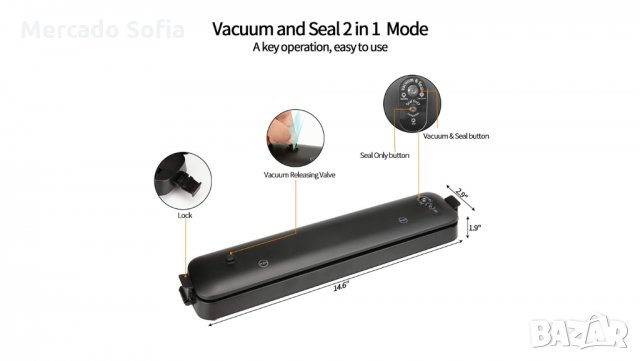 Машинка за вакумиране Mercado Trade, Запечатване, Черен, снимка 3 - Аксесоари за кухня - 34219568