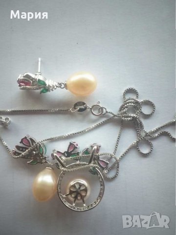 Комплект от стерлингово сребро и естествени перли, снимка 6 - Бижутерийни комплекти - 29790475