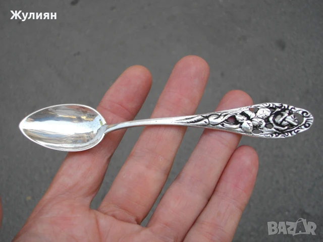 СТАРА СРЕБЪРНА ЛЪЖИЧКА С РОЗА СРЕБРО 800, снимка 2 - Антикварни и старинни предмети - 51147411