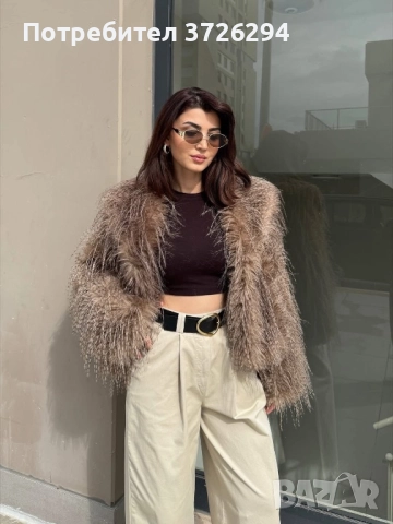 Палто с косъм с капучино нюанс , снимка 3 - Палта, манта - 52406961