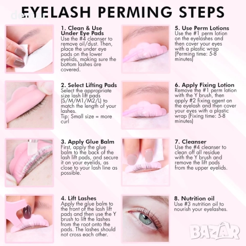 Комплект за повдигане на мигли и ламиниране на вежди, решение 2 в 1, трайност 6-8 седмици, снимка 6 - Козметика за лице - 52453814
