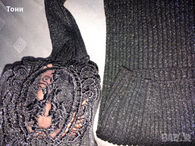 Дамско поло с дантела, ламе в цвят тъмно сиво / черно, снимка 4 - Блузи с дълъг ръкав и пуловери - 34520433