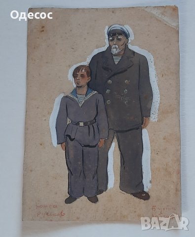 Картина,гваш на худ.Асен Попов,портрет на варненския актьор Идеал Петров, снимка 2 - Антикварни и старинни предмети - 42450103