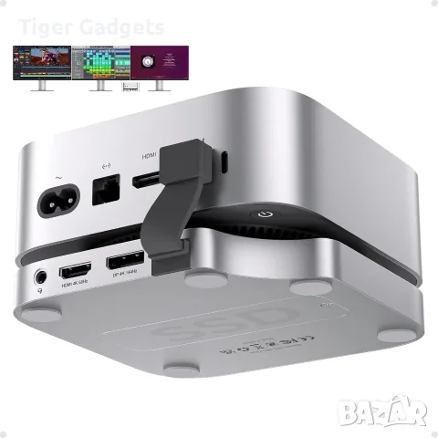 PULWTOP BD240D Dock за Mac mini M4/M4 Pro 2024 – DP 4K 144Hz, HDMI 4K 60Hz, M.2 NVMe до 4TB