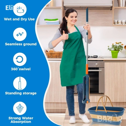 Комплект моп с 360° въртене и сгъваема кофа – Професионално и безконтактно почистване у дома, снимка 7 - Мопове, кофи, четки и метли - 54196630