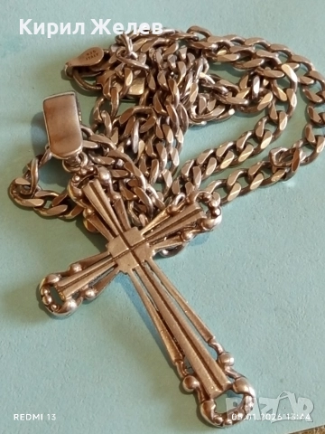 Сребърно колие с Кубинска плетка и масивен кръст с декоративен дизайн ювелирна изработка 31219, снимка 9 - Колиета, медальони, синджири - 52987398