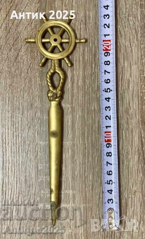 Старинен месингов нож за писма с морски штурвал, снимка 3 - Антикварни и старинни предмети - 51453769
