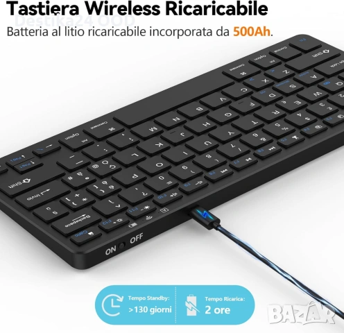 Bluetooth Клавиатура за iPad, Android и Windows – Презареждаема Черна, снимка 5 - Клавиатури и мишки - 53381983