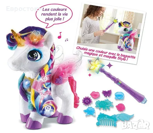 Интерактивна играчка VTech Styla Magic Makeup, плюшен интерактивен еднорог, танцува, пее и променя , снимка 4 - Образователни игри - 47485943