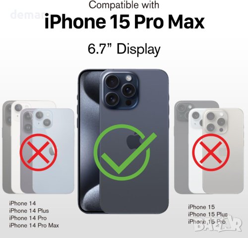 Калъф за iPhone 15 Pro Max (6,7”), съвместим с Magsafe, удароустойчив, полупрозрачен/бял, снимка 2 - Калъфи, кейсове - 44263560