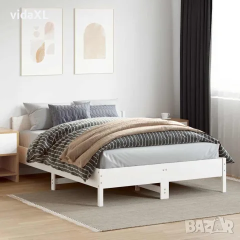 vidaXL Рамка за легло без матрак, бял, 120x200 см, бор масив, снимка 3 - Спални и легла - 56148184