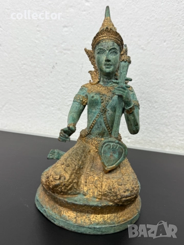 Бронзова фигура на богиня - Сарасвати. №7424, снимка 3 - Антикварни и старинни предмети - 51935707