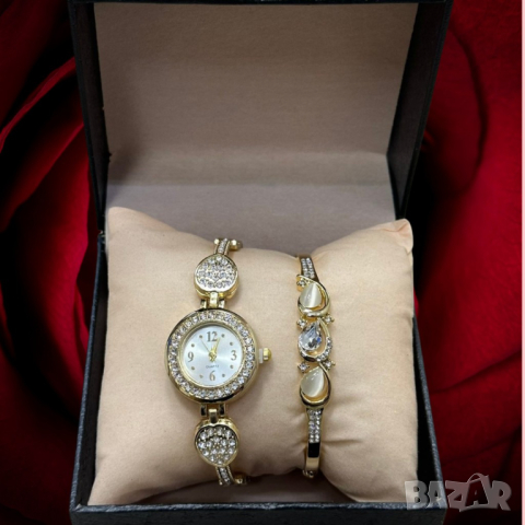 Красиви комплекти от дамски часовник с гривна в елегантен дизайн с камъни цирконии , снимка 1 - Други - 44533692