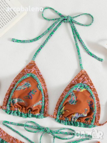 Дамски бански костюм с етнически принт и връзки, 4цвята , снимка 12 - Бански костюми - 40146763