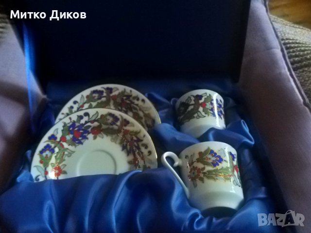 Kutahya марков порцелан маркиран комплект за кафе-две чаши и две чинийки ръчна изработка нов в кутия, снимка 2 - Сервизи - 39031800