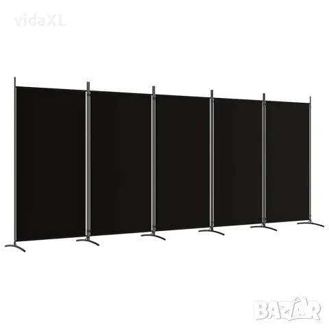 vidaXL Параван за стая, 5 панела, черен, 433x180 см, плат