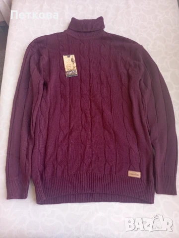 Нов мъжки плетен пуловер с поло 