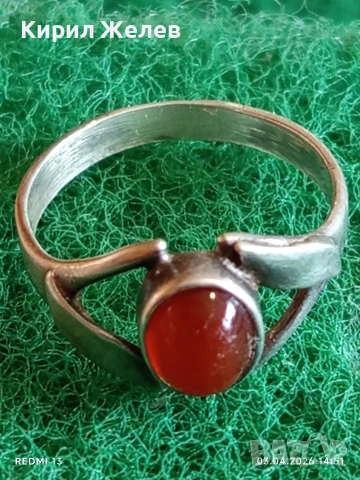 Винтидж сребърен пръстен с Червен КЕХЛИБАР Арт бижу 39868, снимка 6 - Пръстени - 54079182