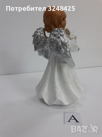 Бяло и сребристо -  Ангел изправен с гълъб - Модел А, снимка 7 - Статуетки - 37925726