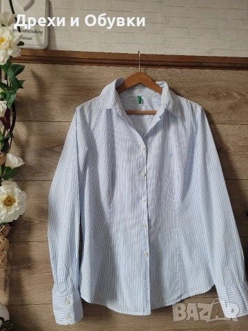 Дамска риза бяло и синьо райе BENETON 