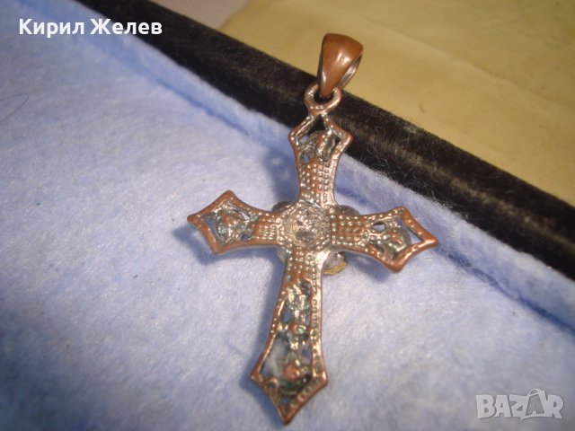 СТАРО МЕДНО ПОСРЕБРЕНО КРЕСТАЛНО АРТ КРЪСТЧЕ - МЕДАЛЬОН 21283, снимка 4 - Колиета, медальони, синджири - 36903347
