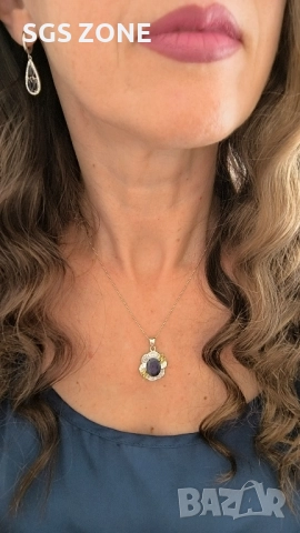 СРЕБЪРНА ВИСУЛКА СЪС СИН САПФИР И ЖЪЛТИ САПФИРИ ОТ ТАЙЛАНД, снимка 4 - Колиета, медальони, синджири - 52316261