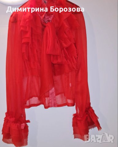 Дамска Червена Риза с воали, снимка 4 - Ризи - 40050181