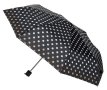 Сгъваем чадър за дъжд, ръчен, черен с бяло-кафяв дизайн на точки, 24 см, снимка 3