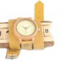 Дамски дървен часовник от бамбук с увиваща се каишка в жълто, снимка 5