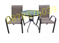 Градински комплект от 3 части, 2 стола и стъклена маса ф 76см , снимка 1 - Градински мебели, декорация  - 42802701