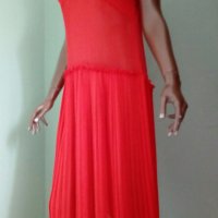 Яркооранжева рокля с ниска талия- солей- С/М, снимка 1 - Рокли - 29545089