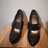 Нови черни кожени обувки на ток 38 номер, снимка 3 - Дамски елегантни обувки - 29214318