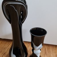 ваза комплект с малка ваза черно /бяло стъкло, снимка 1 - Декорация за дома - 40860866