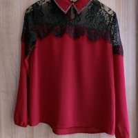 Linea - червена блуза с дантела, снимка 1 - Блузи с дълъг ръкав и пуловери - 40540600