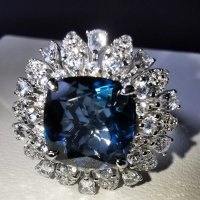 Елегантен Сребърен 925 пръстен с Родиево покритие и Натурален London Blue Топаз и Циркони!, снимка 8 - Пръстени - 42132140