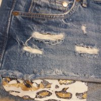 УНИКАЛНИ къси дънки с блестящи джобове в леопардов принт, снимка 2 - Дънки - 42266059
