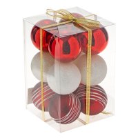 12 броя Комплект коледни топки, Червени и Бели, 7см, снимка 1 - Други стоки за дома - 42673353