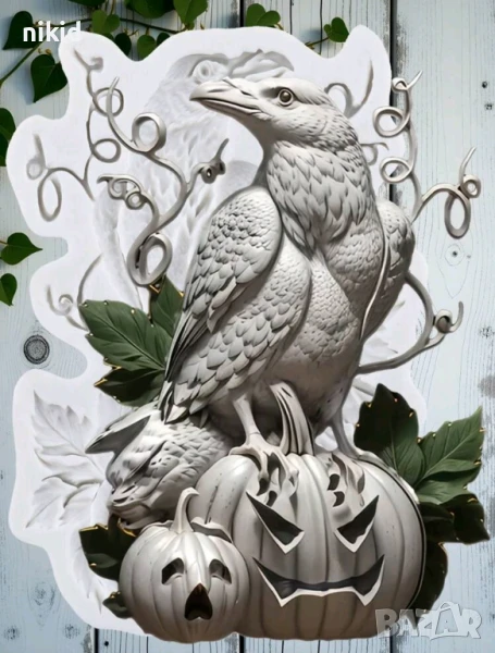 Гарван на тиква Хелоуин Halloween силиконов молд форма фондан шоколад декор, снимка 1